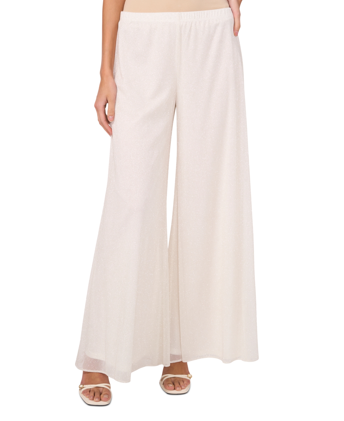 Petite High-Rise Pull-On Palazzo Glitter Pants - Ivory/Gold