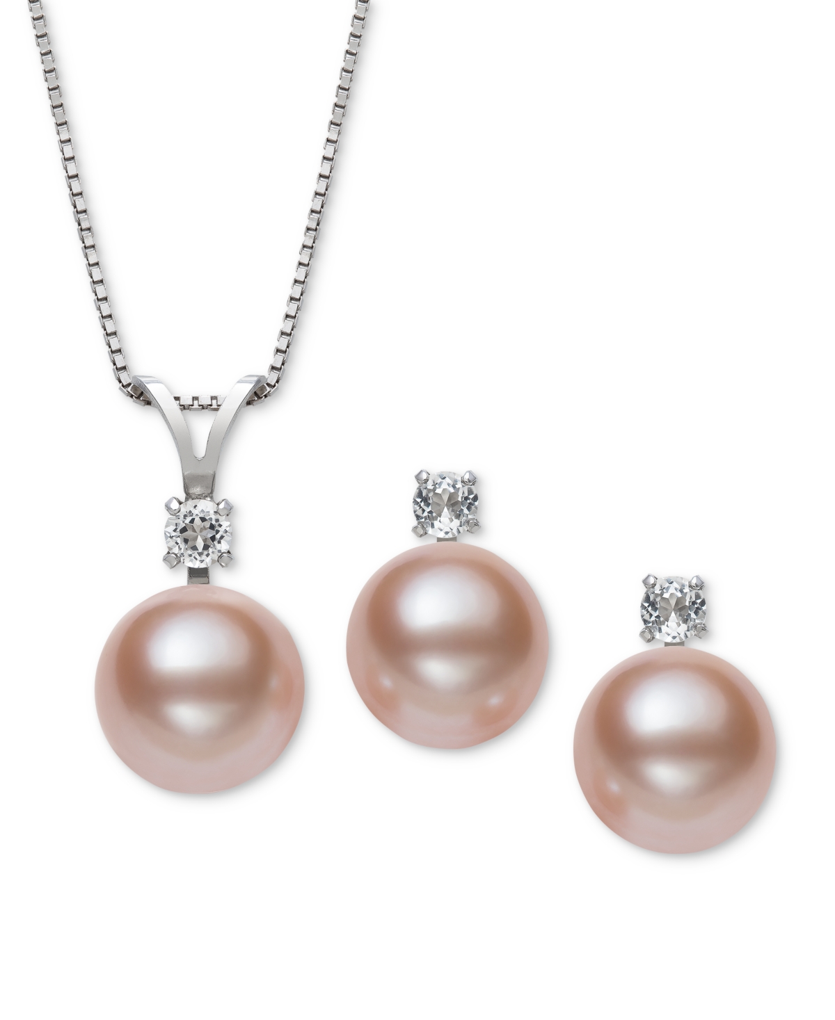 Shop Belle De Mer 2-pc. Set Dyed Black Peacock Cultured Freshwater Pearl (9-10mm) & Lab-created White Sapphire (1/3 Ct In Pink