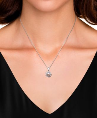 Dyed Black Peacock Cultured Freshwater Pearl (6-7mm) & Lab-Created Sapphire (1-3/4 ct. t.w.) Pendant Necklace & Stud Earrings Set in Sterling Silver (also in Blush Pink)