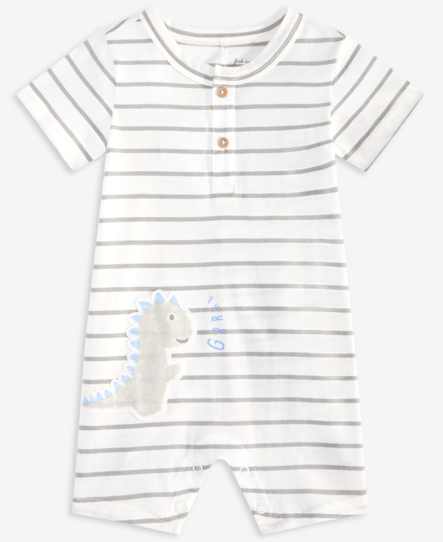 Комбинезон First Impressions Dinosaur Striped Romper для мальчиков-малышей, цвет: Серый — фото 1
