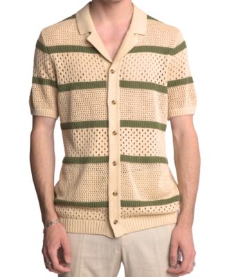 Paisley & Gray - Men's Slim Fit Short Sleeve Crochet Cardigan Sweater