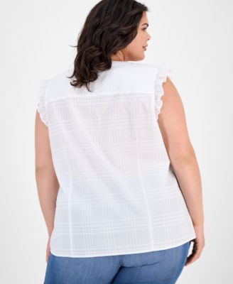 Plus Size Cotton Ruffled Sleeveless Shirt