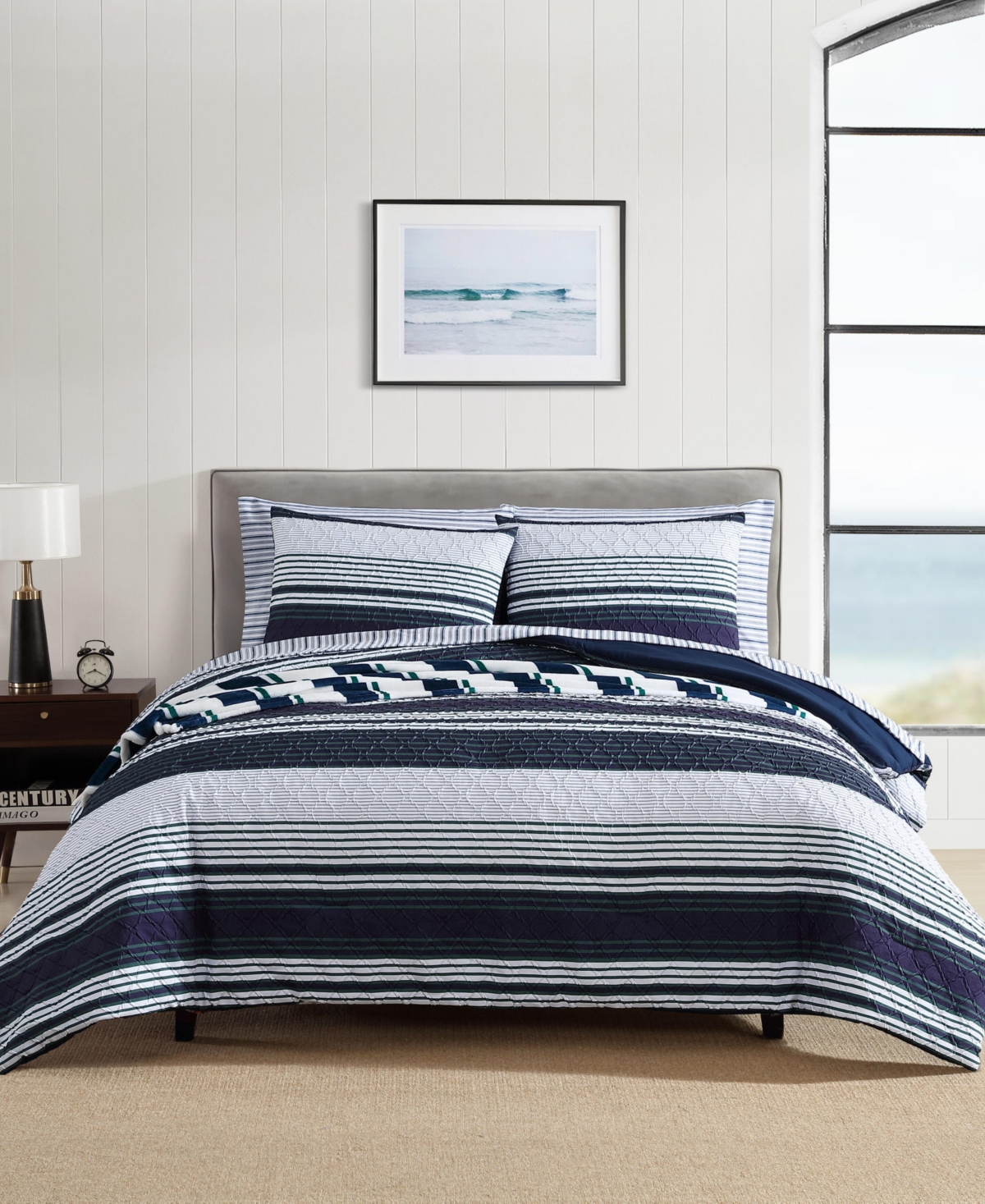 Nautica Lakefront Embossed Comforter Set In Navy,green