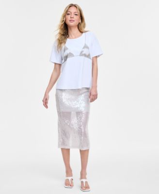 Womens Bikini Graphic T Shirt Sequin Skirt Exclusively At Macys