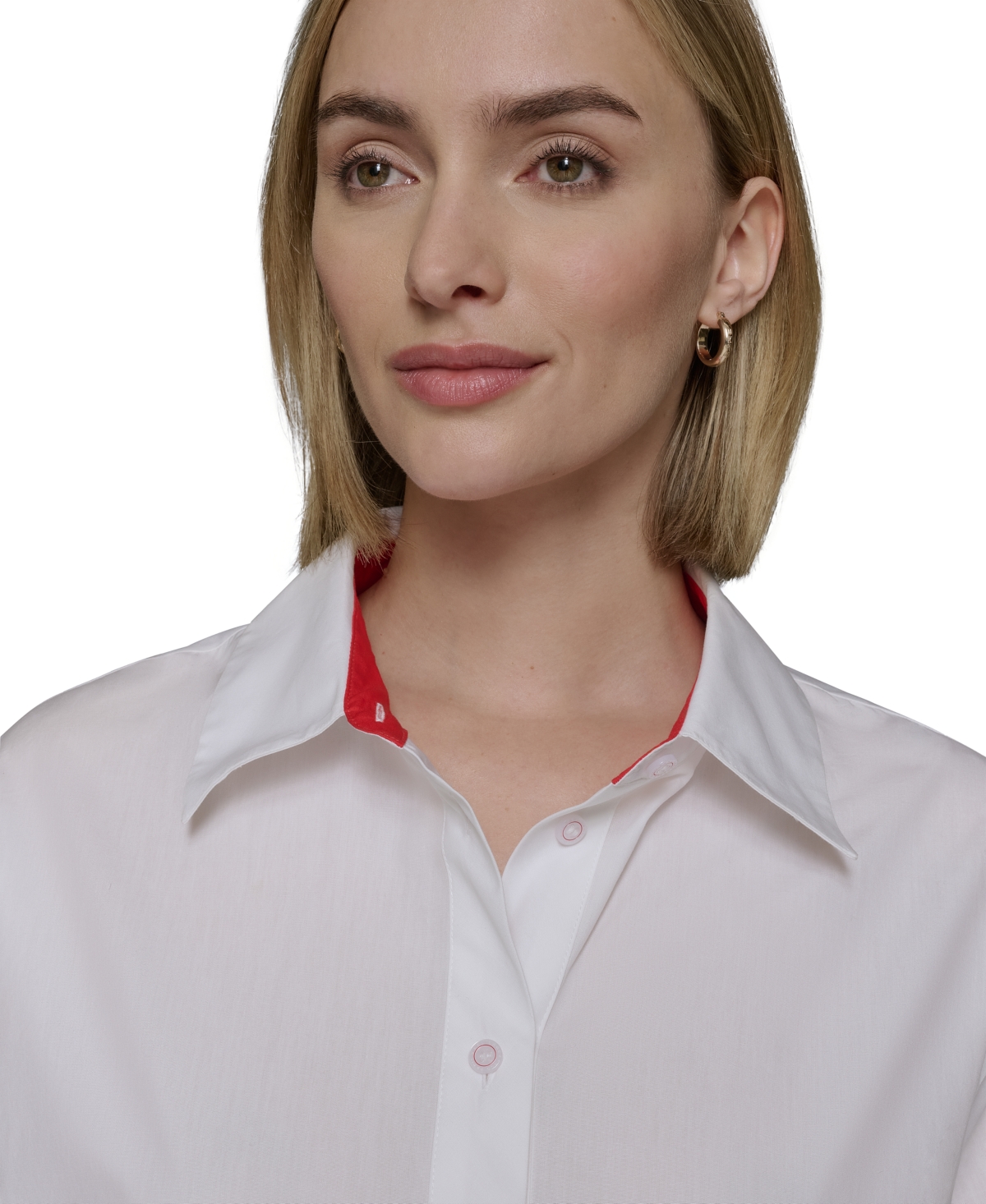 Karl Lagerfeld Women's Cotton Contrast-collar Drawcord Button-front Top In White