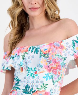 Women's Riveria Resort Printed Off The Shoulder One-Piece Swimsuit, Exclusively at Macy's