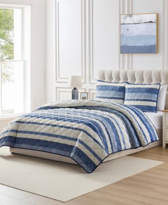 Blue Stripe Pinsonic Microfiber 2-Pc. Quilt Set, Twin