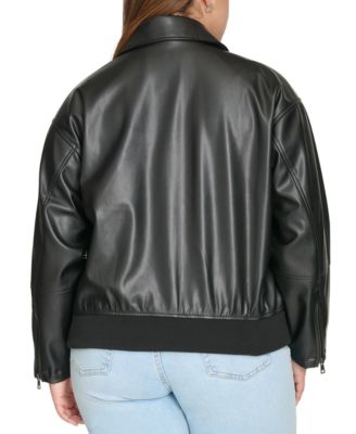 Plus Size Faux Leather Dad Bomber Jacket