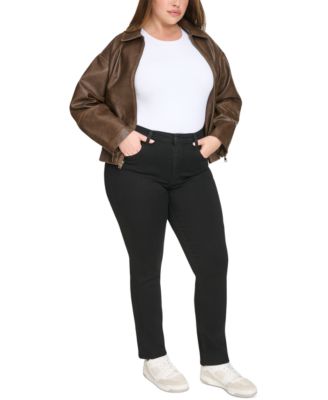 Plus Size Faux Leather Dad Bomber Jacket