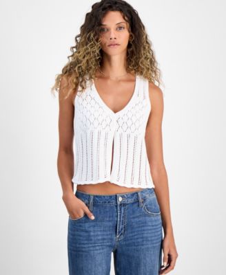 Hooked Up by IOT - Juniors' Pointelle Double-Button Vest Top