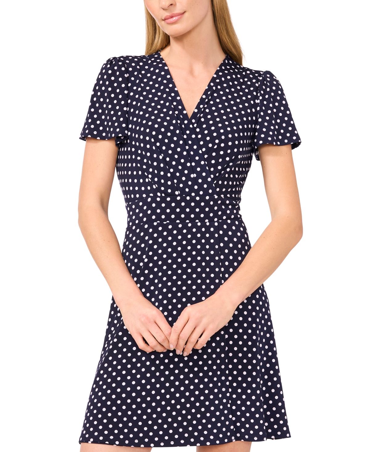 CECE WOMEN'S KNIT FLUTTER-SLEEVE FAUX-WRAP DRESS 
