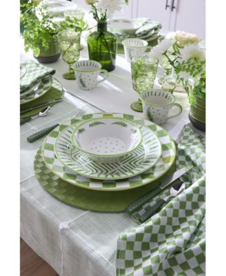 Green Check Round Platter