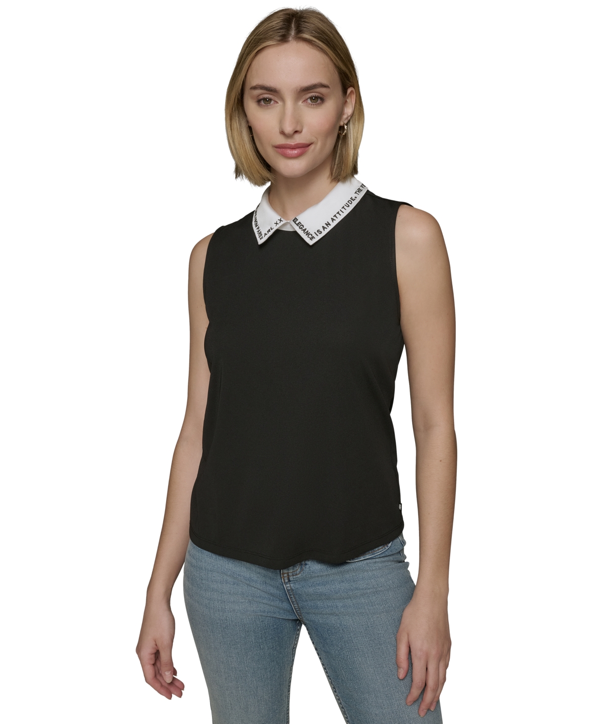 Shop Karl Lagerfeld Women's Embroidered-collar Sleeveless Top In Black
