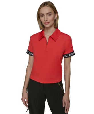 KARL LAGERFELD PARIS - Women's Logo-Cuff Polo Top