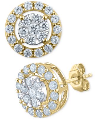 Diamond Direct - Diamond Openwork Halo Cluster Stud Earrings (1 ct. t.w.) in 14k Two Tone Gold