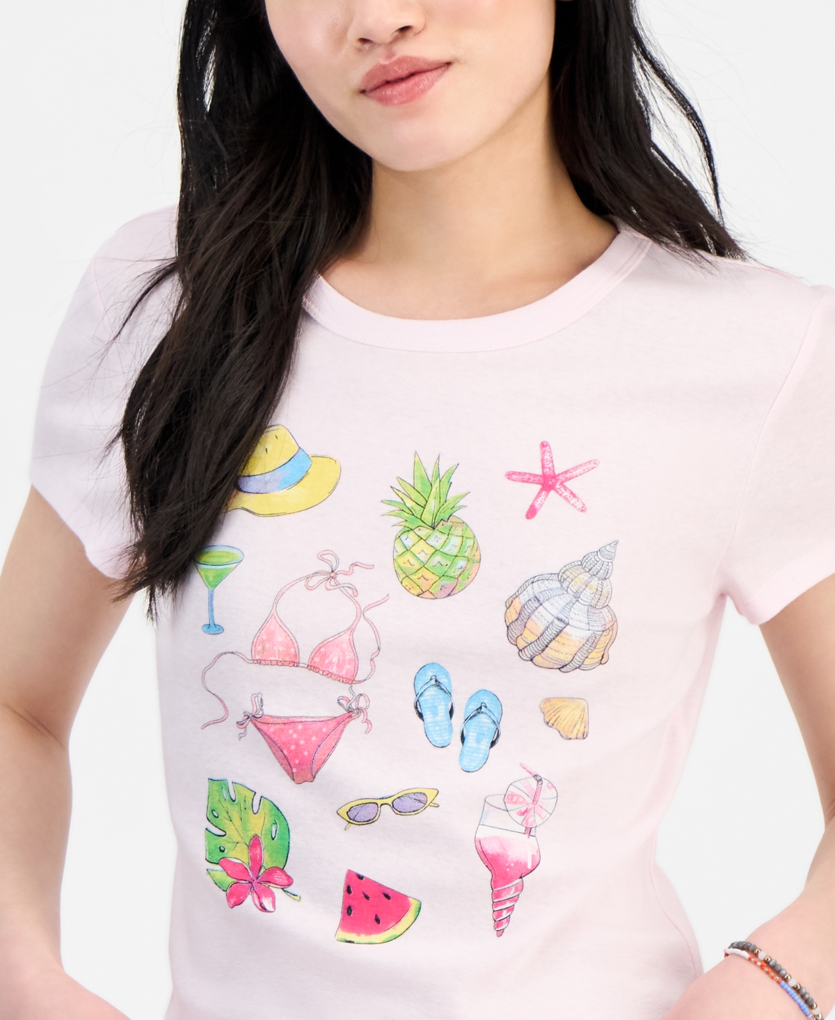 Rebellious One Juniors' Tropical Graphic Short-sleeve T-shirt