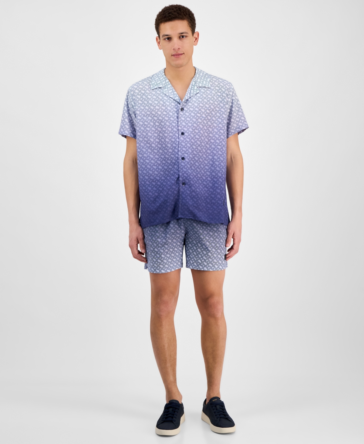 Hugo Boss Hugo By  Men's Logo-pattern Shirt In Navy