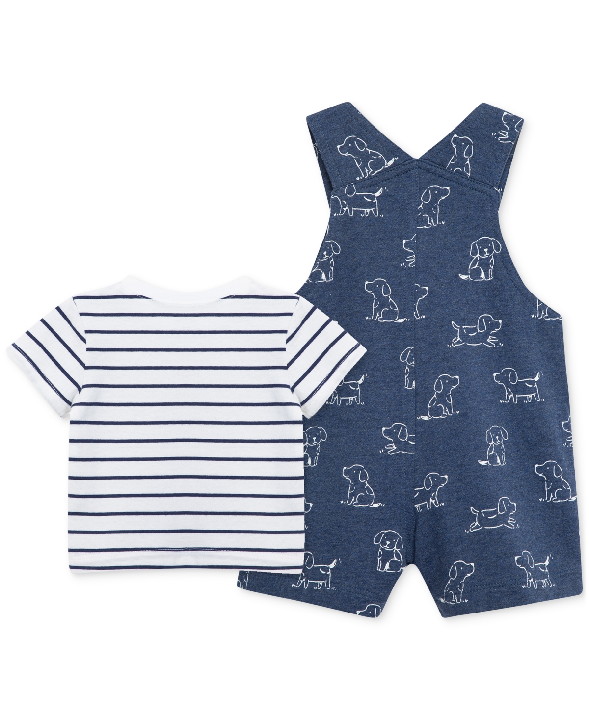 Shop Little Me Baby Boys Cotton Striped T-shirt & Puppy Shortall, 2 Piece Set In White,blue