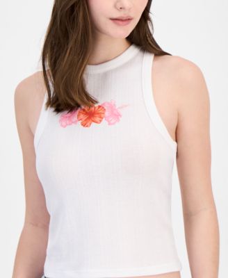 Grayson Threads, The Label Juniors' Pointelle Hibiscus Graphic Tank Top