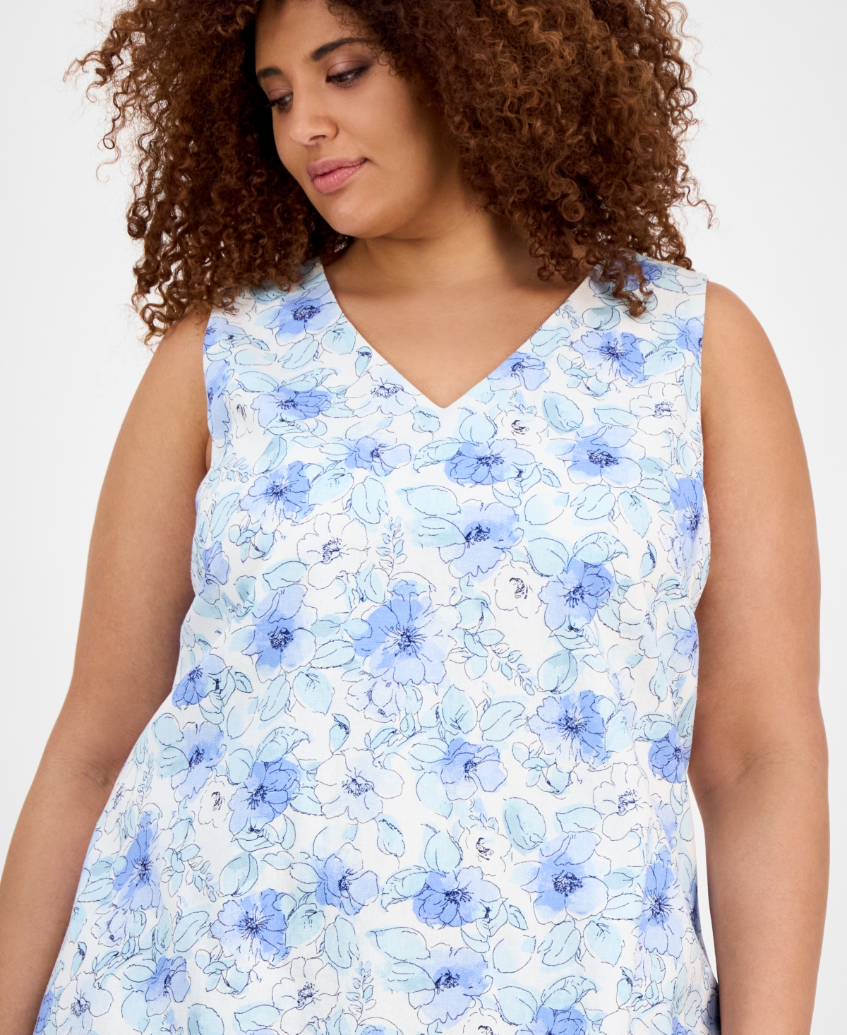 Jones New York Plus Size Printed V-neck Midi Dress