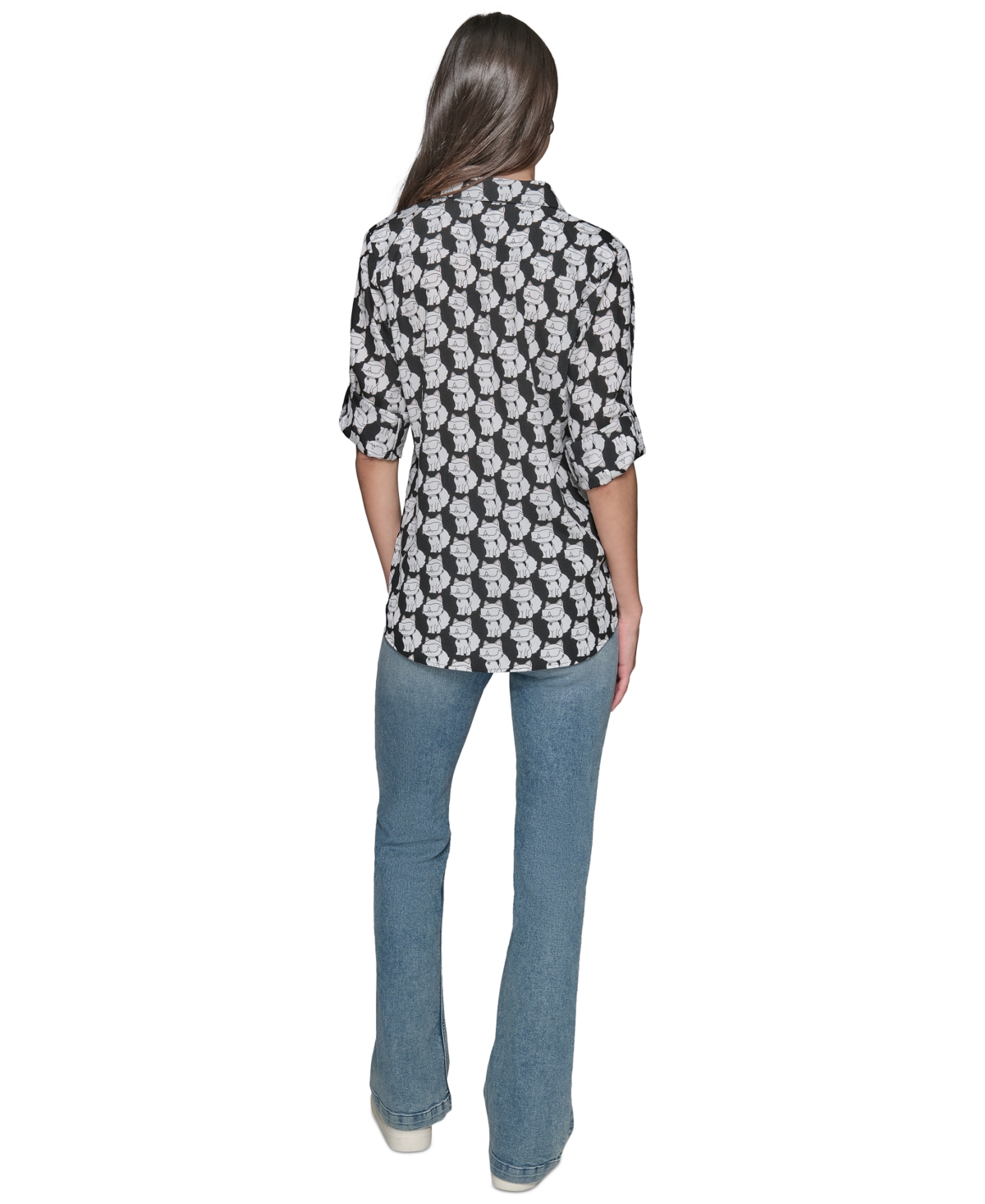 KARL LAGERFELD WOMEN'S MOTIF ROLL-TAB-SLEEVE BUTTON-FRONT TOP 
