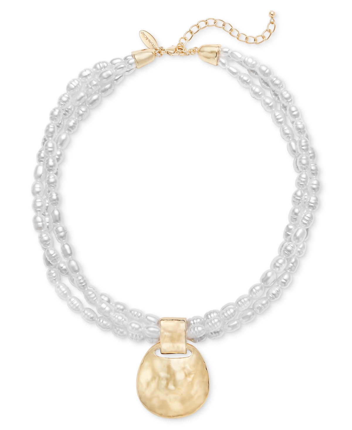 Gold-Tone Disc Pendant Beaded Imitation Pearl Multi-Row Necklace, 18" + 3" extender, Exclusively at Macy's - White