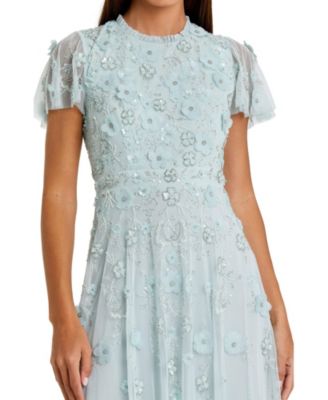 Women's Embellished High Neck Cap Sleeve A Line Dress