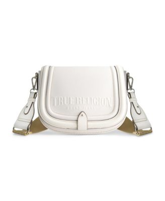 Distressed Logo Denim Saddle Bag