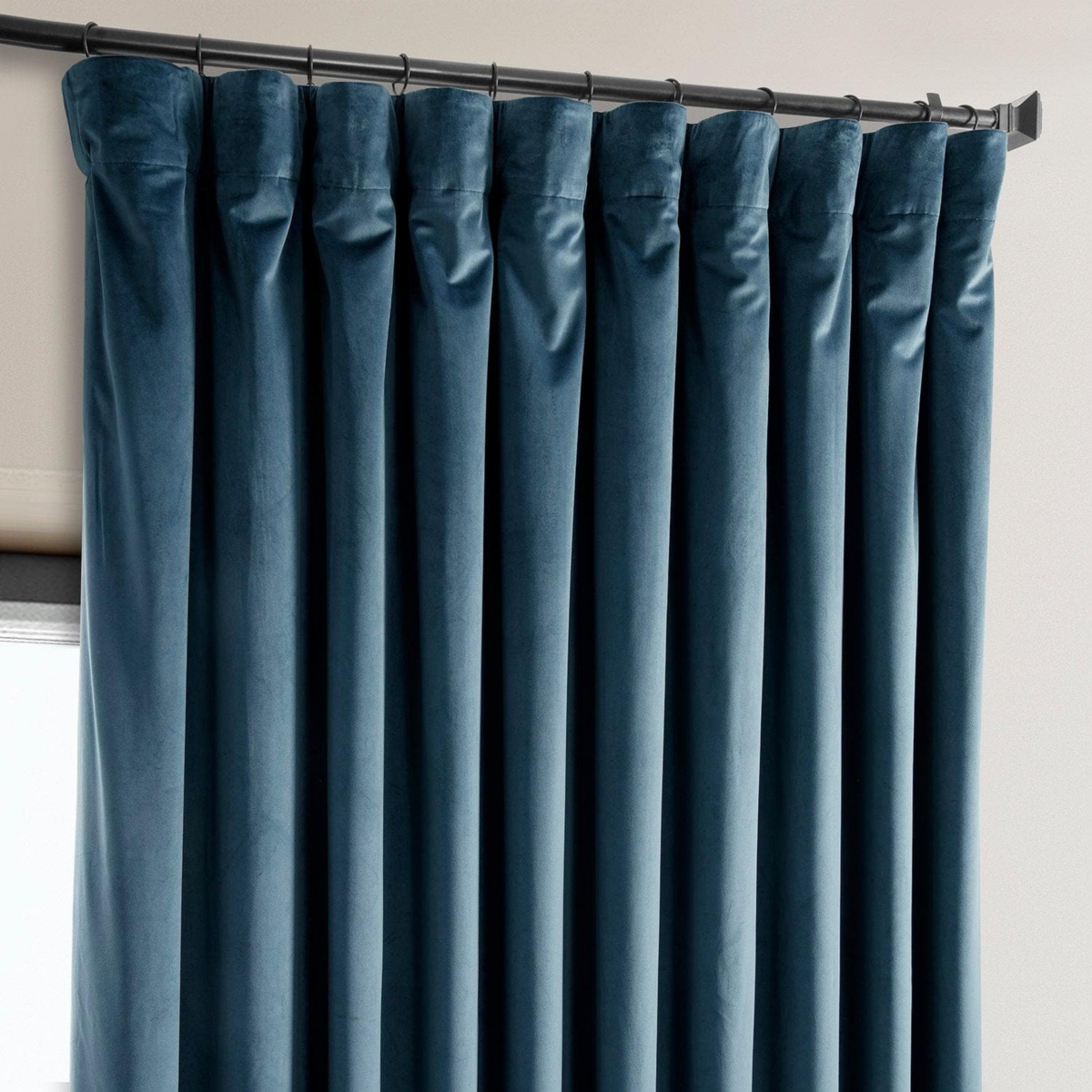 Half Price Drapes Avalon Blue Extra Wide Heritage Plush Velvet Room Darkening Curtain In Blue