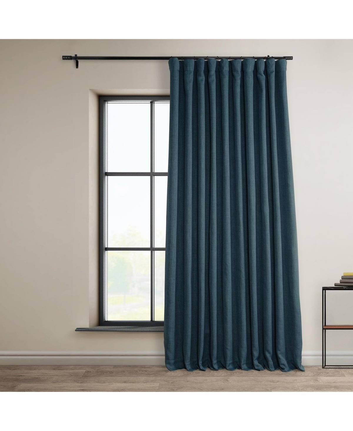 Story Blue Extra Wide Textured Faux Linen Room Darkening Curtain - Blue
