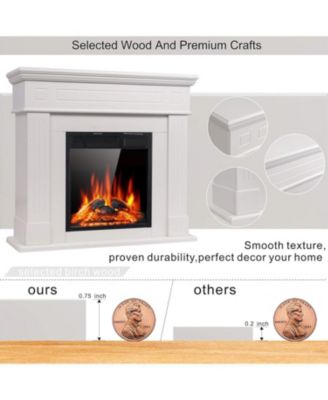 Electric Fireplace Mantel Package, Wooden Surround TV Stand Heater with Logs, Adjustable LED Flame, Remote, 750W–1500W