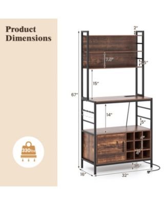 Bar Cabinet with Wine Bottle Holders and S-Hooks for Glassware and Accessories