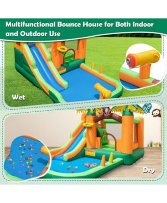 Monkey-Themed Inflatable Water Slide with Jumping Area and Pool with 680W Blower