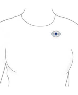 Big Royal Blue CZ Cubic Zirconia Brooch Pin Art Deco Style