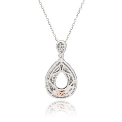 Suzy Levian Sterling Silver Cubic Zirconia Triple Row Tear Drop Dangle Pendant Necklace