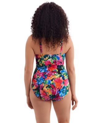 Women's Blooming Bouquet Shirred Sweetheart Tank Long Torso One-Piece Swimsuit