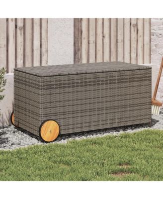 Garden Storage Box with Wheels Gray 50.2 Gal Poly Rattan