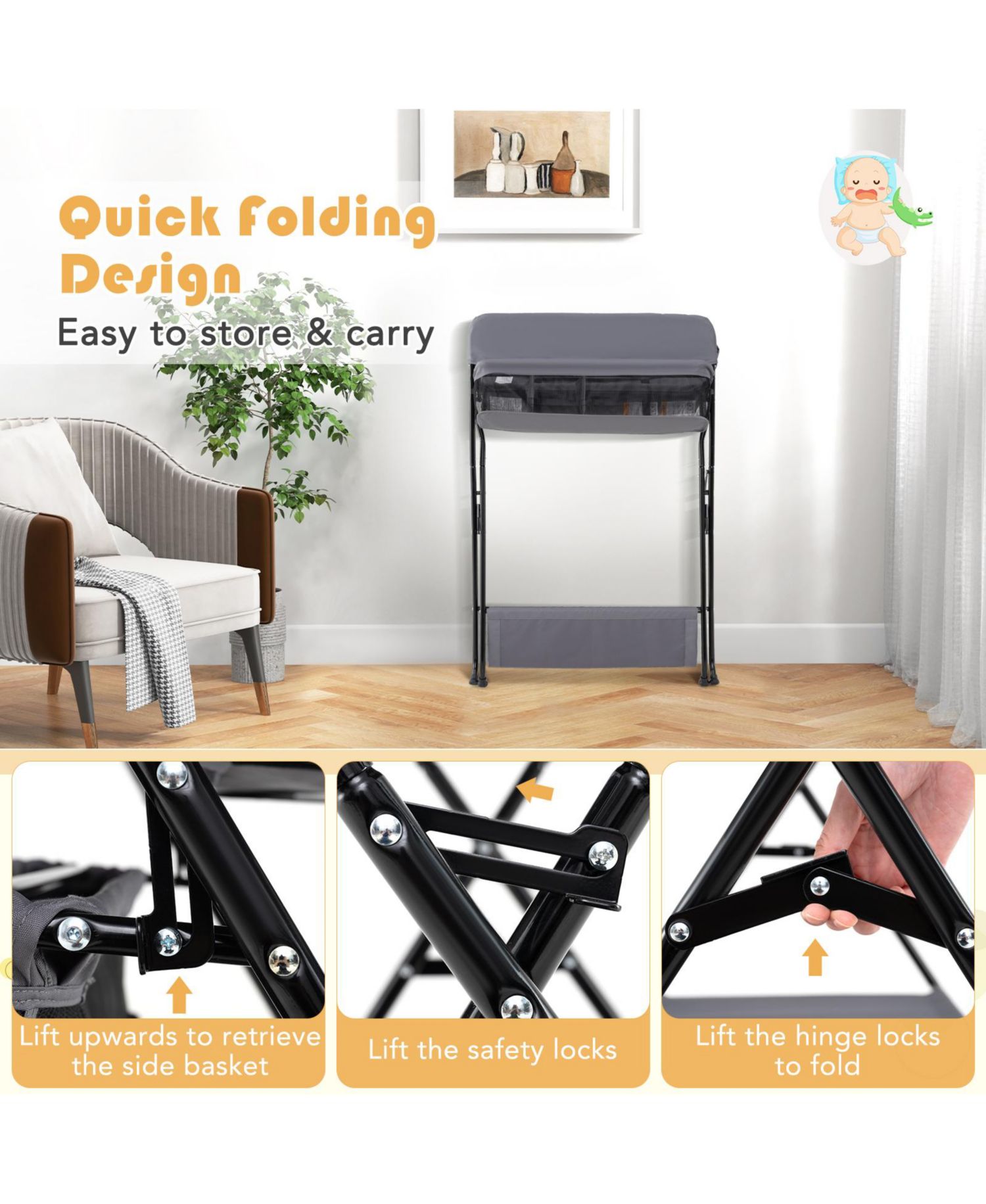 Baby Storage Folding Diaper Changing Table