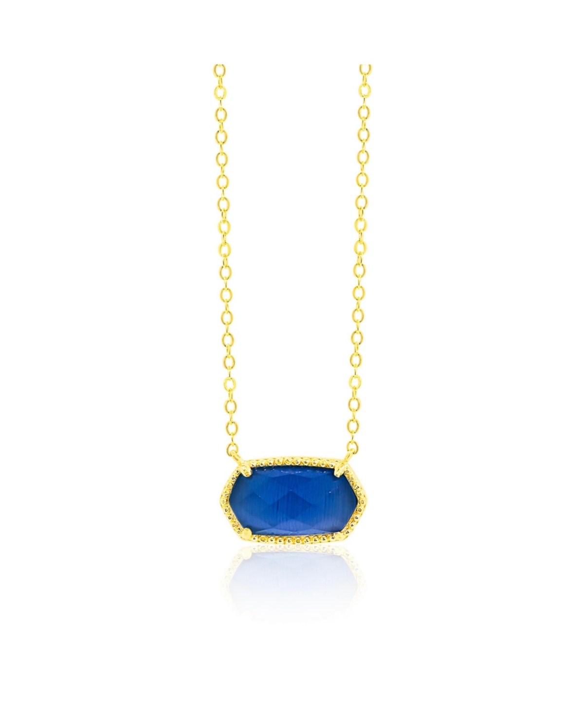 Create Blue Sapphire and Halo Cubic Zirconia Gemstone Necklace Yellow Gold Tone Necklace