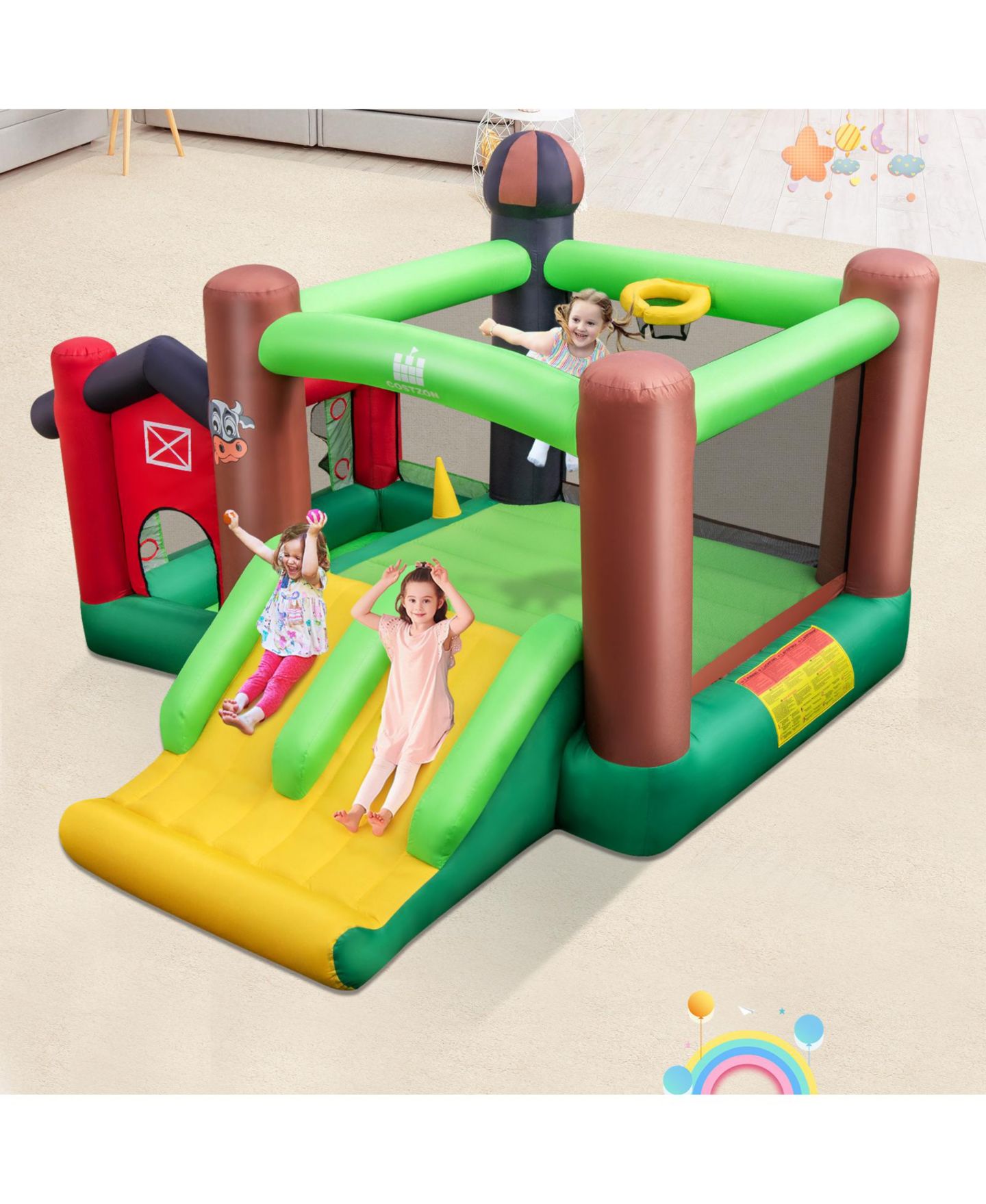 Детские игрушки Slickblue 6-in-1 Inflatable Bounce House with Double Slides without 735W Blower, цвет: Зелёный — фото 3