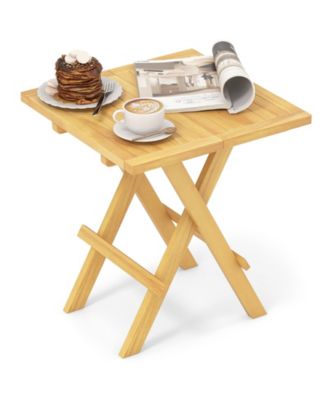 Teak Wood Square Coffee Table with X-shaped Legs and Slatted Tabletop