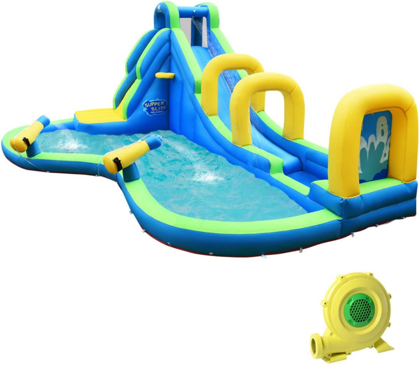 Детская игрушка Slickblue Water Bounce House with Water Slide and Splash Pool, 188"L x 144"W x 95.5"H, от 4 лет, цвет: Синий — фото 1