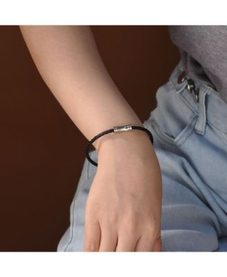 Black Woven Multi Strand Leather Bracelet with Stainless Steel Clasp