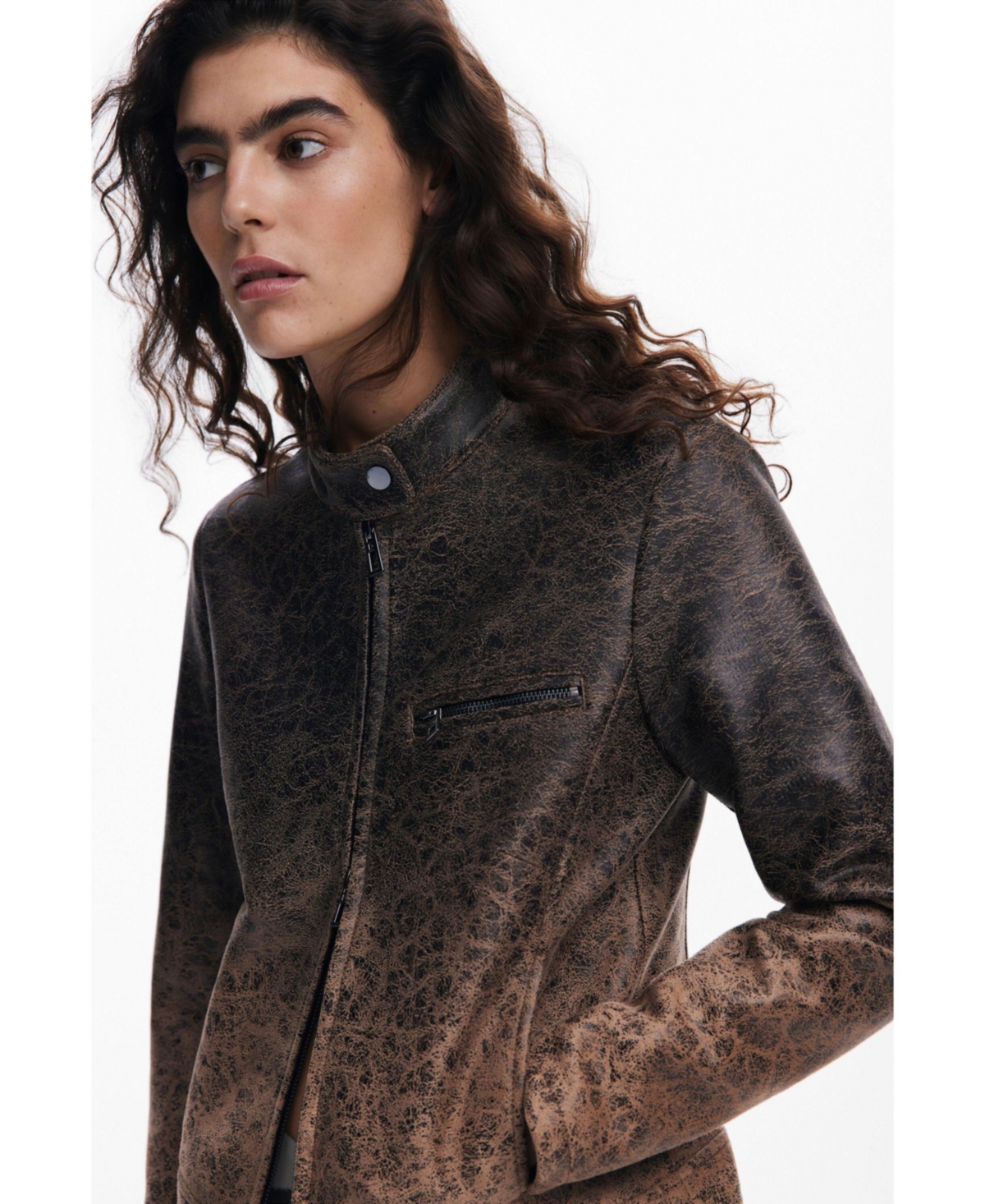 Shop Desigual Women's Gradient Faux Leather Biker Jacket In Brown