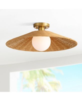 Gavin 22 3/4" Modern Coastal Semi Flush-Mount Ceiling Light Fixture Kitchen Foyer Hallway Brass Finish Rattan