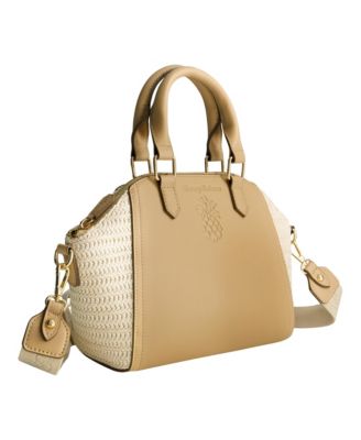 Large Satchel with Debossed Logo and Straw Accents