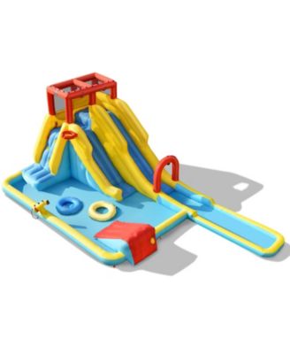 Dual Slide Inflatable Water Park with Climbing Wall & Bouncer Fun Outdoor Playset for Kids