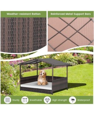 Wicker Outdoor Dog House with Weatherproof Roof
