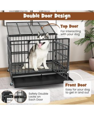 48 Inch Foldable Heavy-Duty Metal Dog Cage with Lockable Rolling Casters and Tray