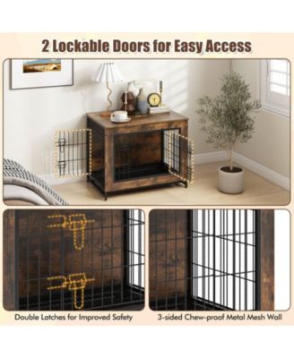 Dog Crate Furniture with Double Lockable Doors and Removable Pull-out Tray
